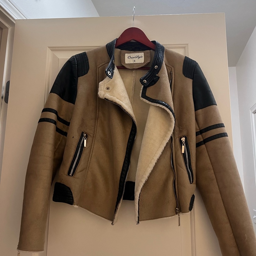 Tan and Black Shearling Jacket